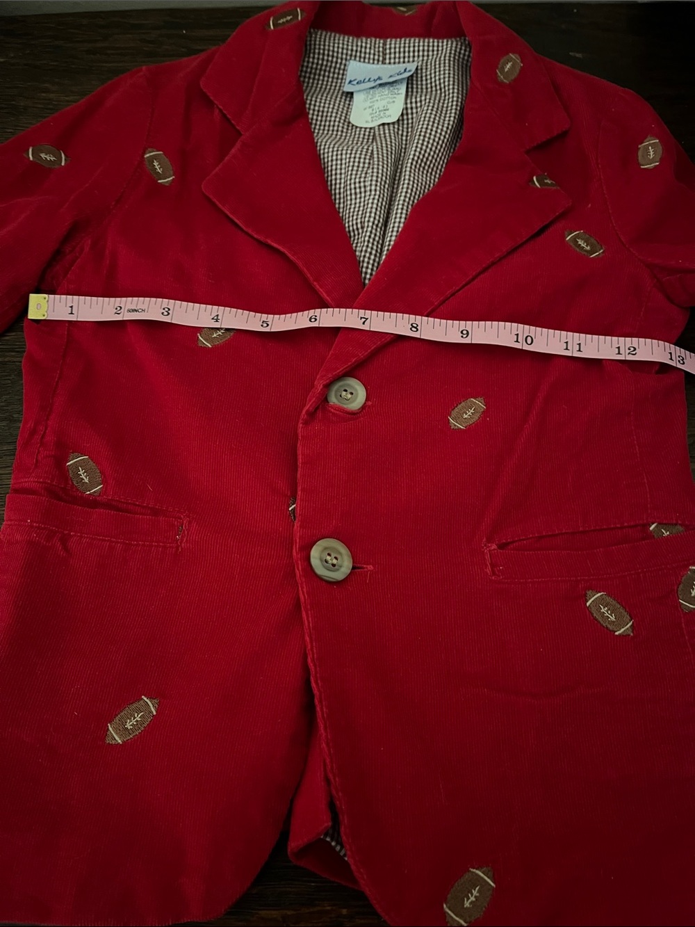Kelly’s Kids Red Light Corduroy Blazer Jacket Football Embroidery Size Small 5-6 - Picture 15 of 16